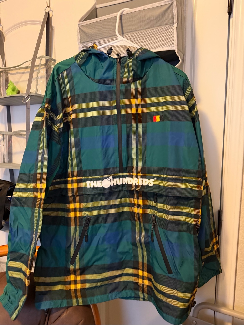 The Hundreds Green and Yellow Plaid Kids Raincoat